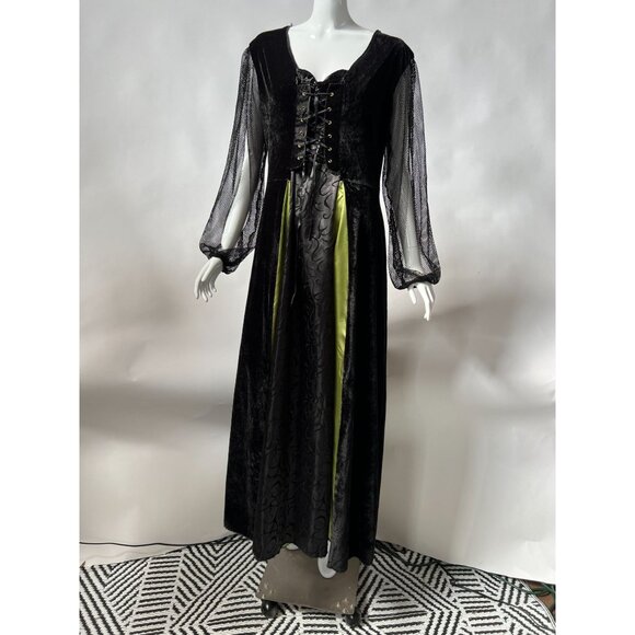 Medieval Renaissance Velvet Gown Costume With Mesh Sleeves & Lace-Up Front - Picture 3 of 16